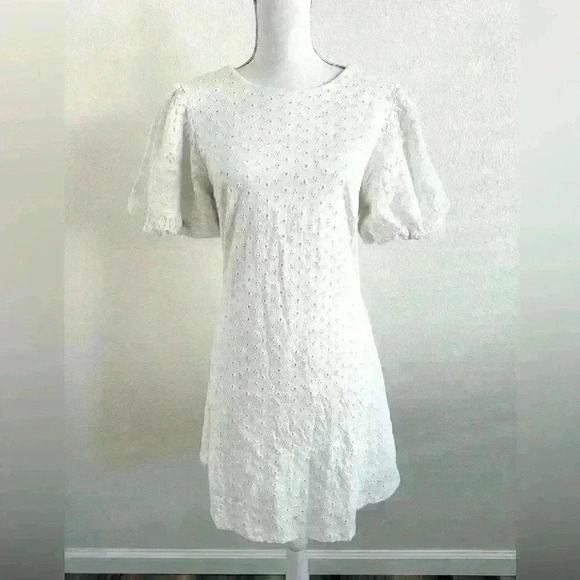 Free People Apricot Rose Eyelet Puff Sleeve Mini Dress Size Medium - Picture 3 of 12